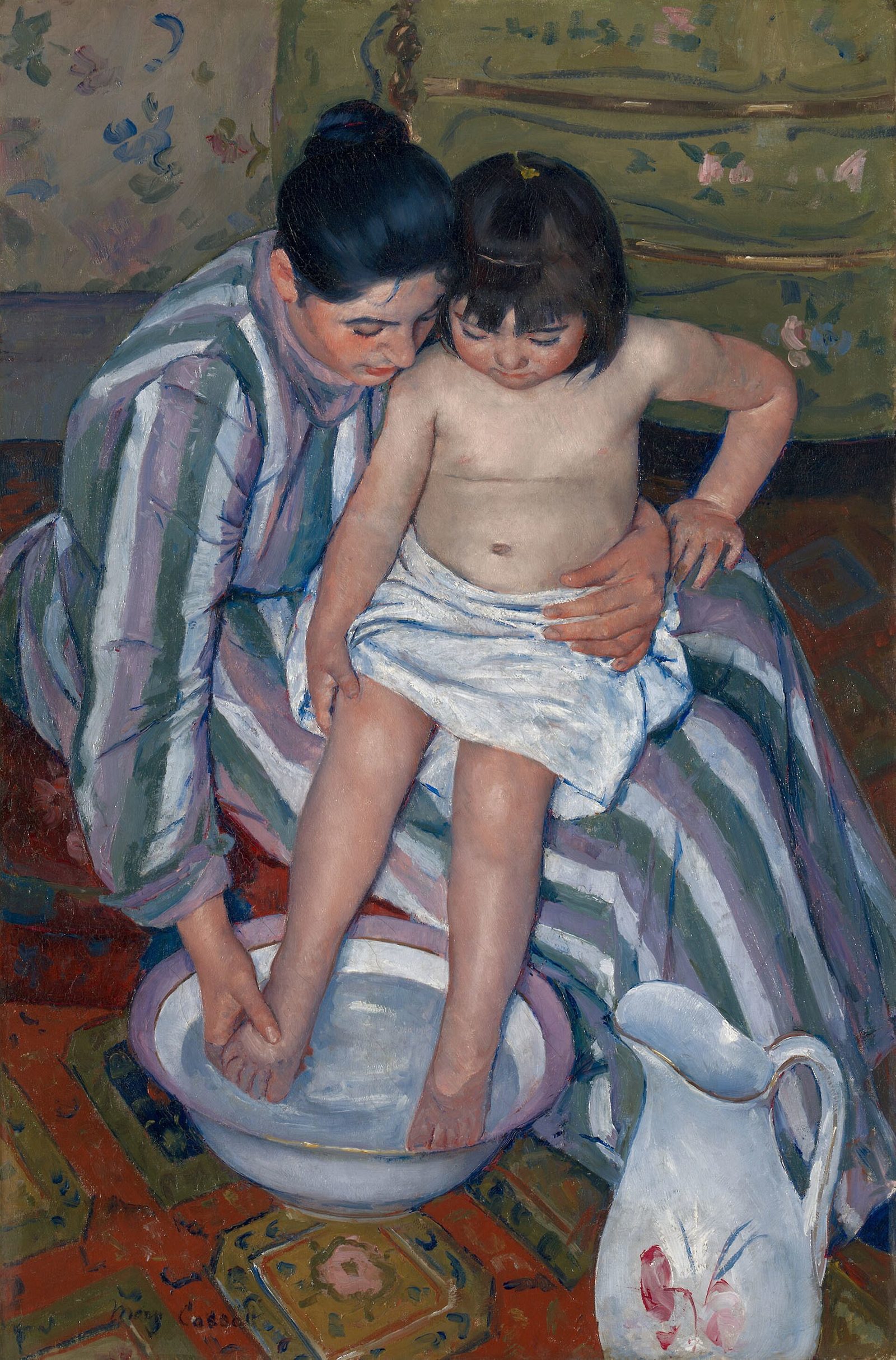 Mary Cassatt’s painting The Child’s Bath: a mother gently washing her child’s feet