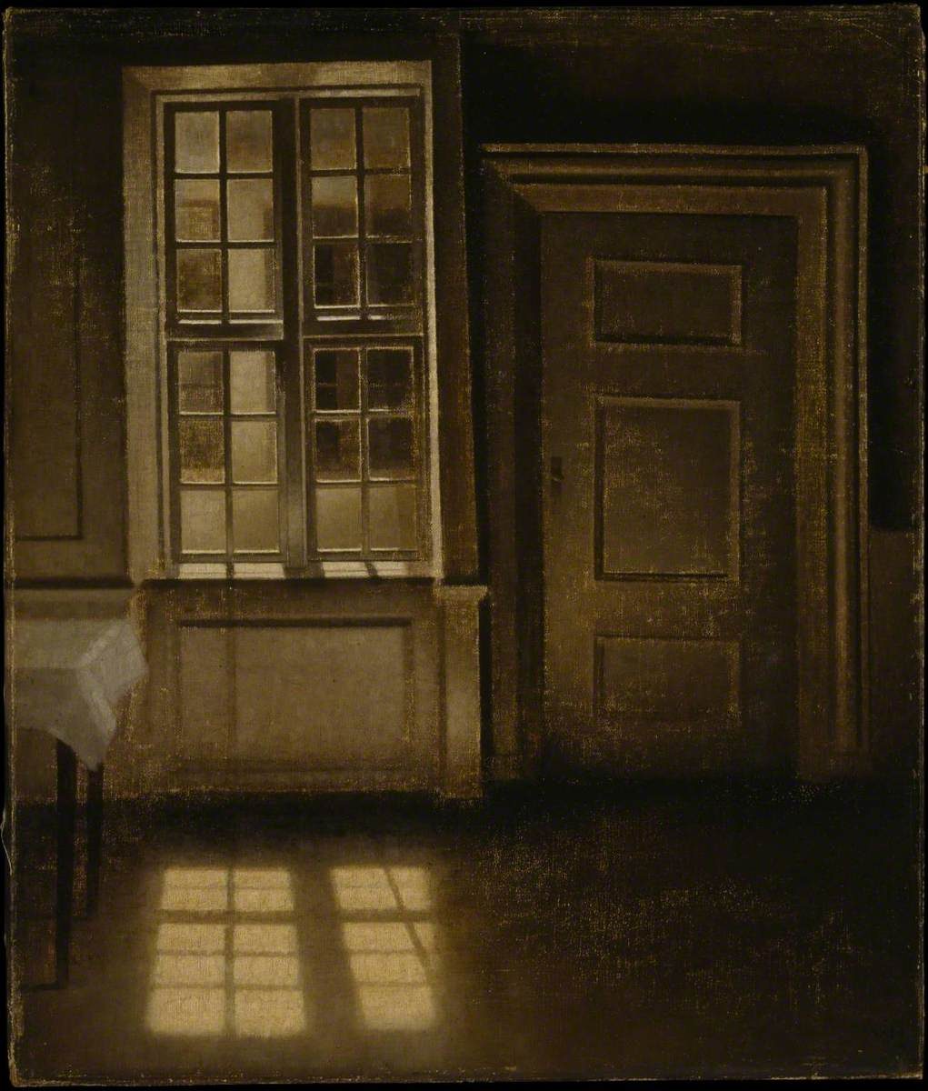 Vilhelm Hammershøi’s painting of an empty room with sunlight falling across a wooden floor